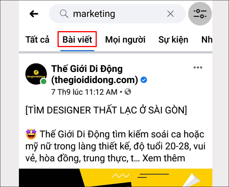 Chọn tab Bài viết